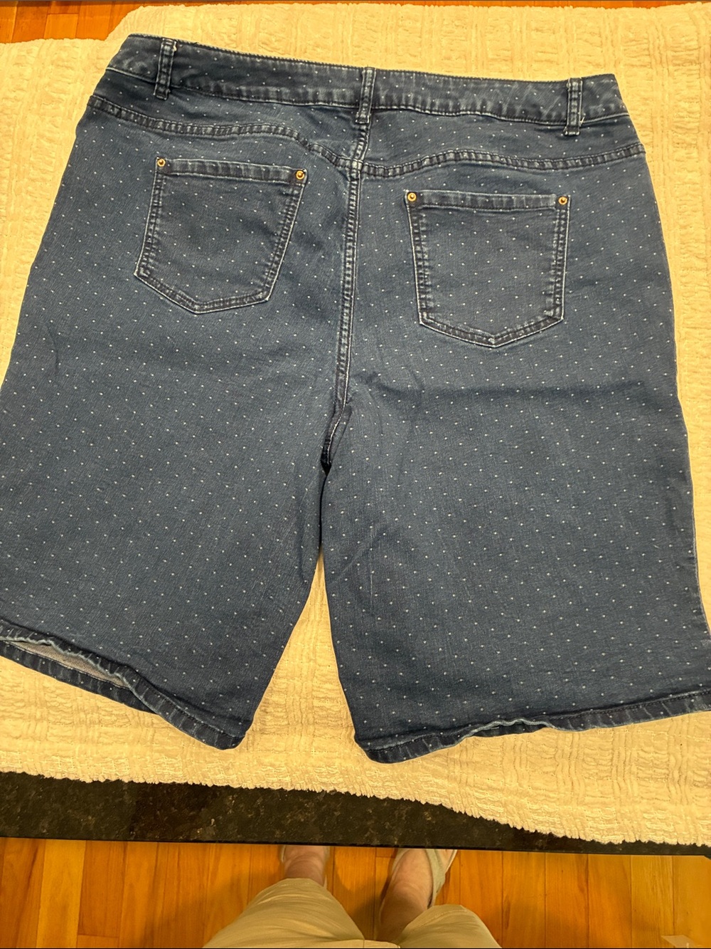 Christopher & Banks Blue Polka Dot Denim Shorts/Blue Floral Denim Shorts 2 Pair - Picture 2 of 5